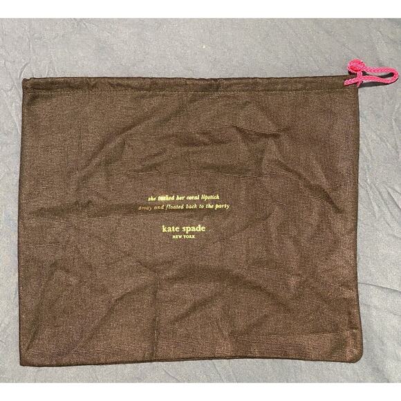 Kate Spade NY Brown Purse Dust Bag Cover w/ Pink Drawstring Closure 13.5 X 11.5” - Picture 1 of 5